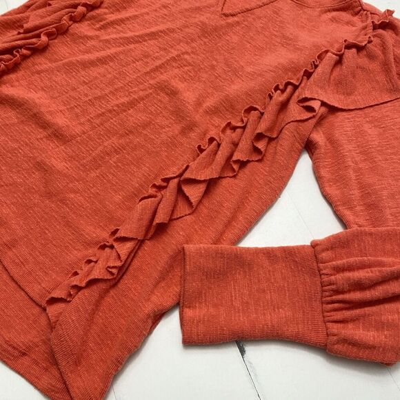 Anthropologie Pilcro Red Orange Popover Ruffle Pullover V-neck Sweater Women's L - Picture 2 of 10